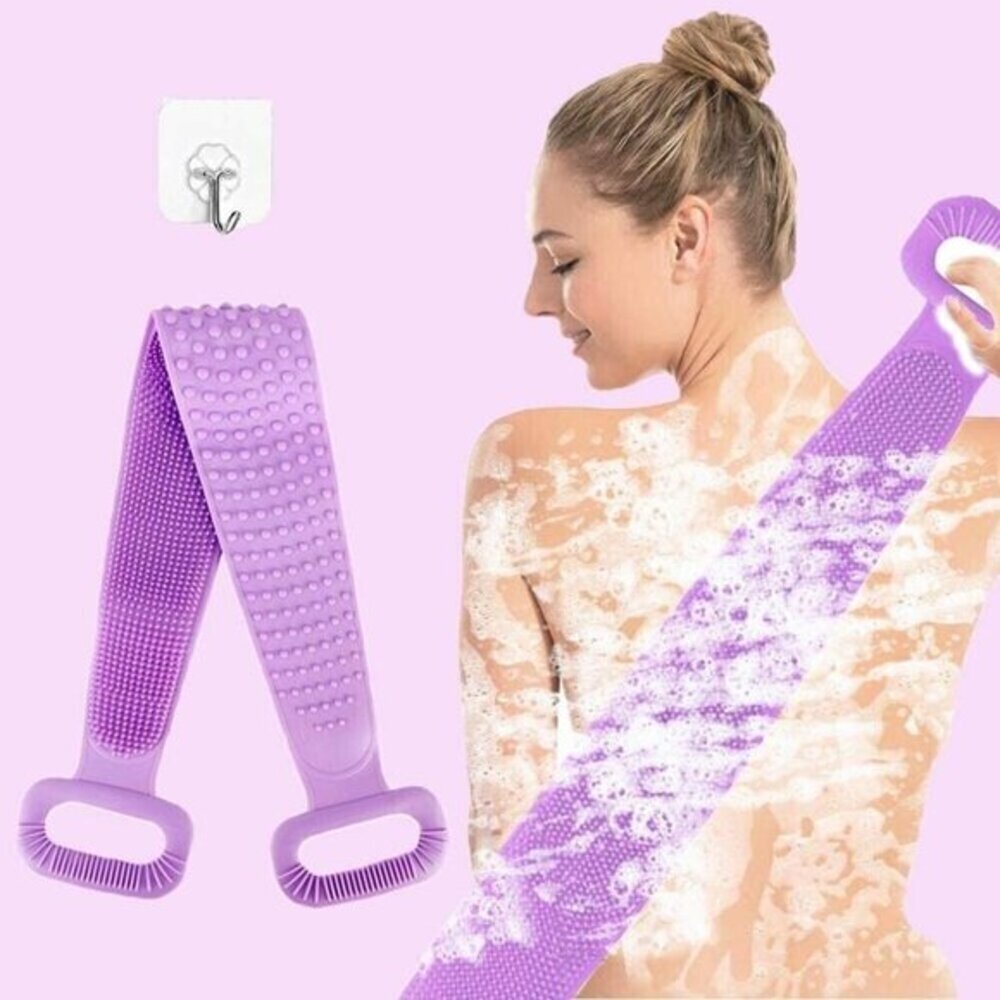 Silicone Back Scrubber For Shower Double Sided Bath Body 30" Purple